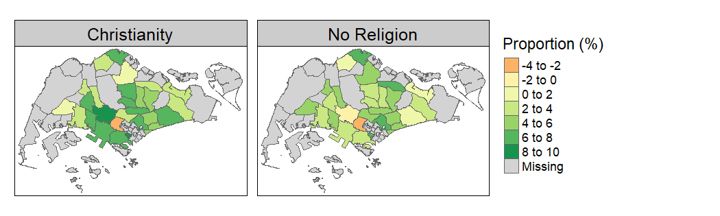 Change in Christianity / No Religion Share (2000-2015) Change in Christianity / No Religion Share (2000-2015)